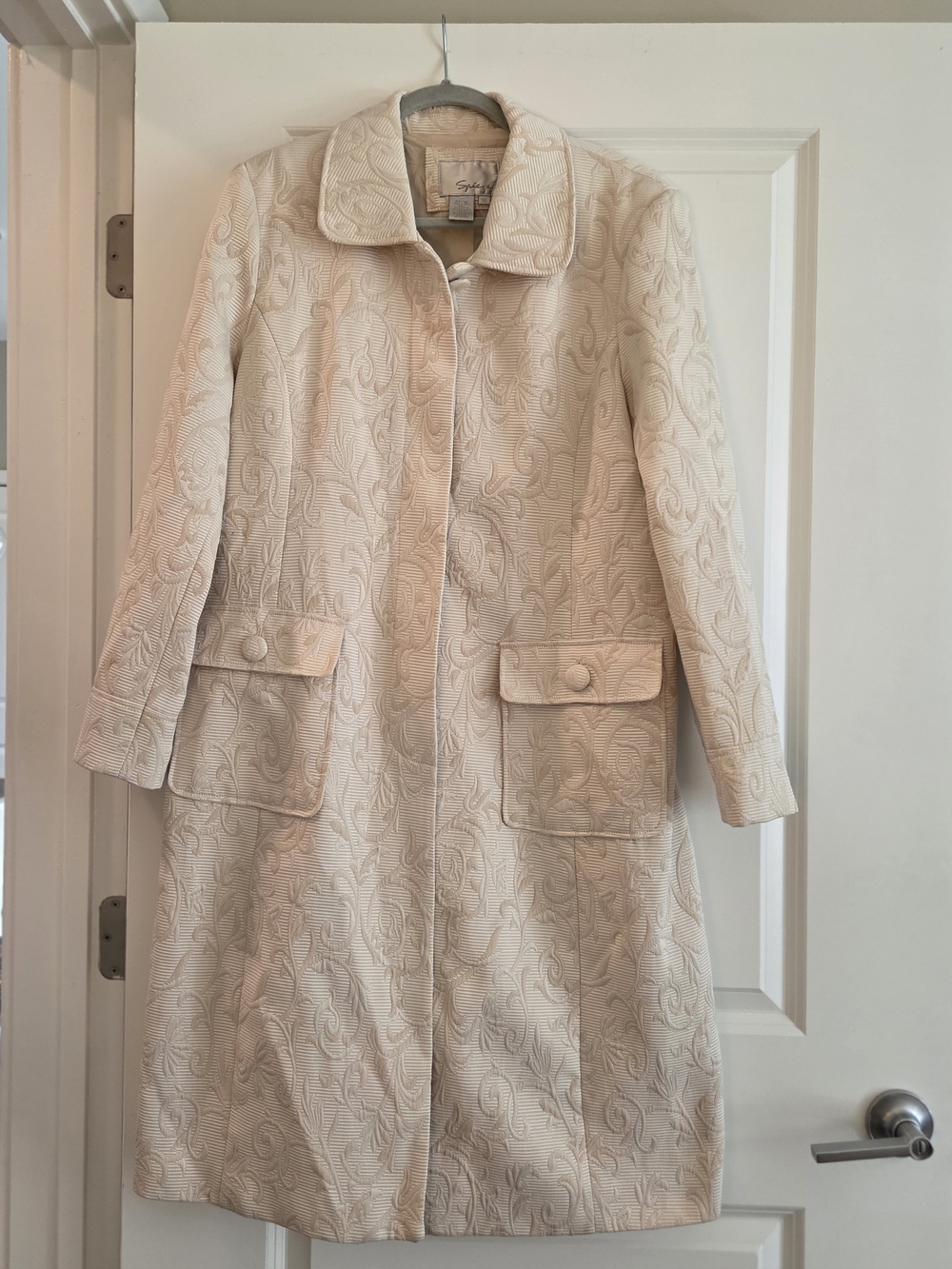 Spiegel Size 16 Cream Jacquard Long Coat Floral Brocade